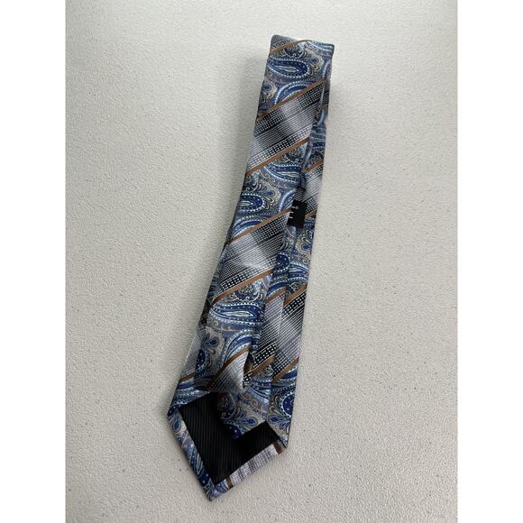 Hi-Tie Gray, Blue Striped/Paisley Pattern 100% Silk Hand Tailored Tie NWOT - Picture 4 of 7